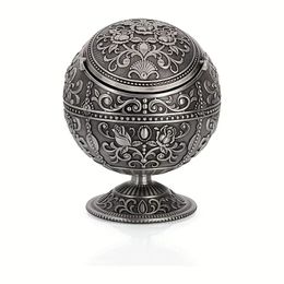 1pc, Rose Tin Vintage Windproof Ashtray, Desktop Portable Ashtray (with Lid), Spherical Decorations, Ashtrays For Home, Hotel, Senior Club, Fancy Gift For Men Women