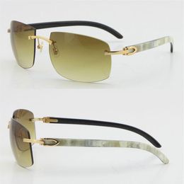 Limited edition Larger Rimless Sunglasses Optical 18K Gold Sun glasses 4189705 White Inside Black Buffalo Horn C Decoration male a263P