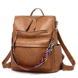 Vintage Women PU Leather Backpack High Quality Large Capacity Travel Shoulder School Bags Mochila Women Solid Crossbody Bag A1113210w