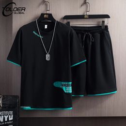 Men's Tracksuits Summer Men's Sets Fashion Patchwork Colour Streetwear Tracksuit T-Shirt and Shorts Set Men Two Piece Joggers Sports Suit 4XL 231208