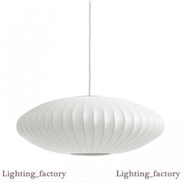 George Nelson Bubble Saucer Lamp E27 LED White Silk Pendant Light White Silk Flat Ball Pendant Lights Lamp White Silk hanging Ligh2411