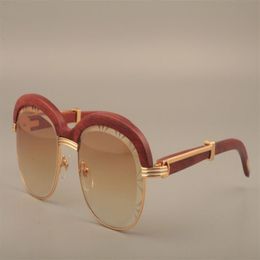 Premium natural wood crossbrow sunglasses Fashion high-end engraving lens wooden temple sunglasses 1116728 Size 60-18-135mm264T