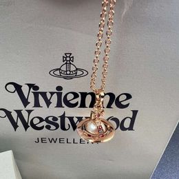 Designer Viviene Westwoods New Viviennewestwood Empress Dowager Xi's 3d Ufo Crystal Ball Necklace Female Vivi Medium 10mm Colourful Planet Overlay Collar Chain 1-1