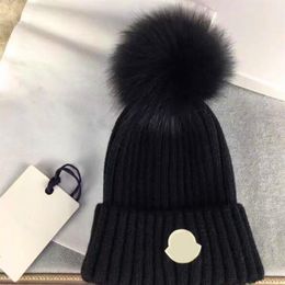 Designer Winter Knitted Beanie Woollen Hat Women Chunky Knit Thick Warm faux fur pom Beanies Hats Female Bonnet Beanie Caps 10 colo280g