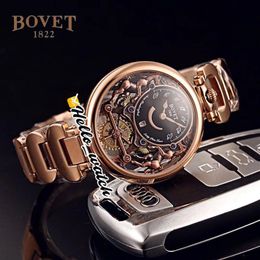 40mm Bovet 1822 Tourbillon Amadeo Fleurie Watches Quartz Mens Watch Black Skeleton Dial Rose Gold Steel Bracelet HWBT Hello Watch229M