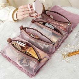 4PCS in 1 Cosmetic Bag For Women Zipper Mesh Separable Cosmetics Pouch Ladies Foldable Nylon Rope Makeup Kosmetyczka 220125283j