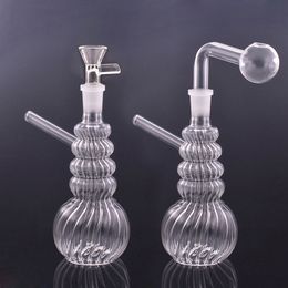 Spiral Pattern Glass Oil Burner Bong Hookah 14mm Joint Thick Pyrex Dab Rig Hookah Recycler Water Bongs for Smoking with Downstem Oil Burner Pipe 2pcs