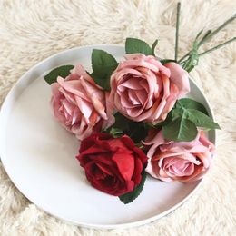 INS simulation velvet rose wedding arrangement hand holding rose bouquet artificial flower decorative plant flower wall fake wreat3059