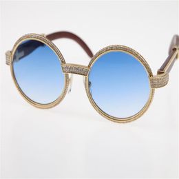 Manufacturers whole Smaller Big Stones sunglasses 18K Gold Vintage Wood 7550178 glasses Round Vintage Unisex High end Diamond 255j