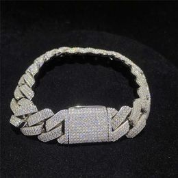 bracelet necklace mossanite Gold Plated Miami Iced Out Moissanite Diamond Cuban Chain 18mm Width 3 Rows Cuban Link Chain Bracelet Hip Hop Men Jewellery