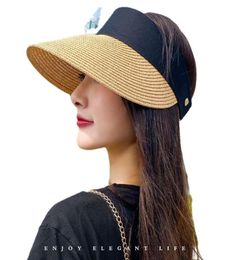 Wide Brim Hats Magic Tape Panama Women Straw Hat Empty Top 2021 Women039s Summer Sun Protection Outdoor Sports Fishing Beach Ch5085757