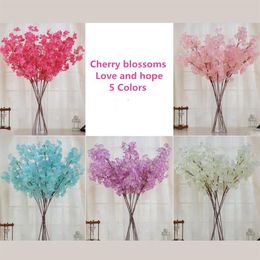 New artificial flowers simulation Cherry blossoms wedding supplies silk flower bouquet home decoration 5 colors 10 PCS Lot262D