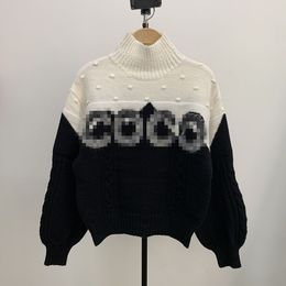 Black and white letters contrast Colour pullover turtleneck high-end custom sweater femininity C knitwear