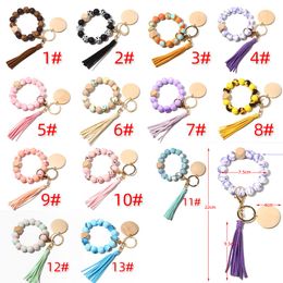 Silicone Bead Wooden Bead Bracelet Keychain new style Tassel Keychain Bracelet Pendant Keyring by Ocean-shipping P175