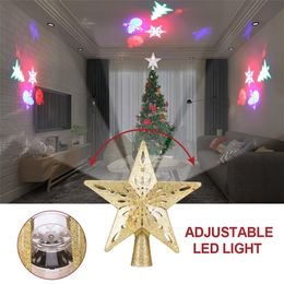 Christmas Tree Top Light Star Shape Adjustable LED Snowstorm Snowman Stripe RGB Projector Lights Christmas Decoration EU PLUG 2010244p