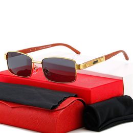 Men's Carti Metal Full Frame Sunglasses Designer vintage wooden leg Sunglass Women's Fashion Square coated Sun glasses U248y