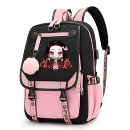 Demon Slayer Nezuko Backpacks for Men Anime School Bag for Teenager Canvas Laptop Back Pack Women Rucksack Anime Nezuko Backpack 2219C