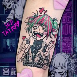 Makeup tattoo Internet celebrity sticker waterproof cartoon girl photo and longlasting twocolor straight hair