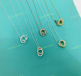 Fashion Strands Jewellery Love Pendant Necklace For Men And Women Double Ring Full CZ Two Rows Diamond Necklaces Octagonal S crew Ca2521109