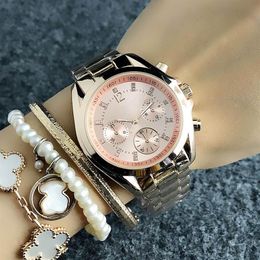 Fashion M design Brand women's Girl 3 Dials style Metal steel band Quartz Wrist Watch M68224S