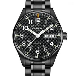 Wristwatches Carnival Top Quartz Watch Men T25 Tritium Luminous Mens Black Full Steel Waterproof Watches Relojes227S