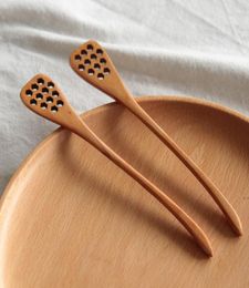 100pcslot Natural Wooden Honey Stick Long Spoon Honeycomb Honey Dipper DH95773425832