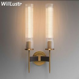 modern brass wall lamp ribbed glass shade vintage wrought copper sconce lobby bedroom el corridor restaurant bar cafe loft wall287p