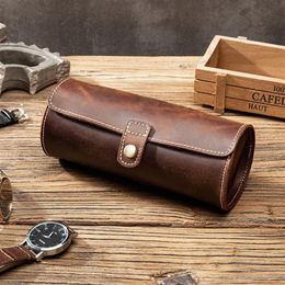 Watch Boxes & Cases Travel Case Roll Organiser Vintage Exquisite Round Shape Leather Storage Bag Unique Gifts For Father Husband L2179