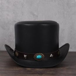 Berets Women Men Leather Top Hat President Traditional Fedoras Magician Steampunk Cosplay Party Caps Dropshiping 3Size 13CM269p