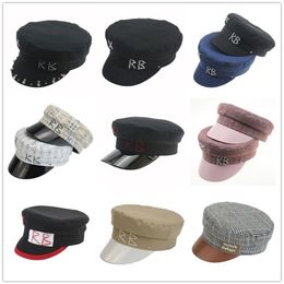 Simple RB Hat Women Men Street Fashion Style sboy Hats Black Berets Flat Top Caps Men Drop Ship Cap 220511216A
