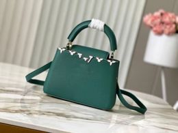 M23766 m48865 CAPUCINES Mini Handbag White Shell Color Block New Women's Bag Litchi Pattern Cowhide Handbag Shoulder Bag