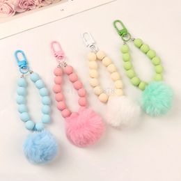 Furry Hairballs Pendant Keychains Women Girls Mobile Phone Hanging Lanyard Anti-lost Wrist Strap Decorations Phone Accessories