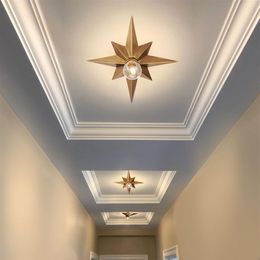 Full Copper Star Ceiling Light Fixture American Style Octagonal Dome Light Simple Balcony Porch Aisle Stairs Kitchen Ceiling Lamp3281