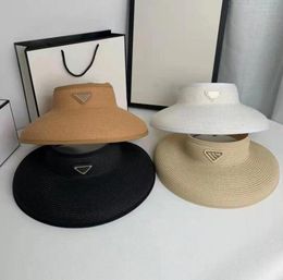 Summer High Quality Luxury Lady Empty Top Cap Sun Visors Straw Hat Weave Windproof Letters Design Sun Hats Outdoor Exercise Fashio5357209