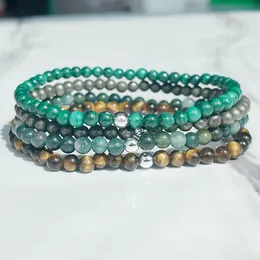 MG2014 4 MM Malacgite Pyrite Tigers Eye Stone Moss Agate Bracelet Set Womens Mini Gemstone Wrist Mala Jewelry