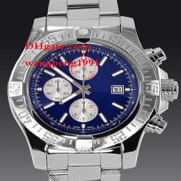 men 48mm Watches Beautiful blue dial Stainless steel bracelet A13370 lVK Quartzl Chronograph Working Mens Watch Wristwatches224A