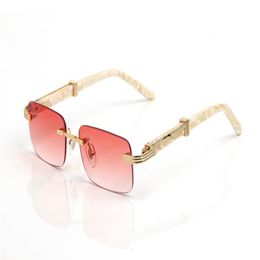 Rimless White Buffalo Horn Sunglasses For Men Brand Design Glasses Wood Frame Wave Gold Metal Eyeglasses Women Sport Fashion Eyewe200t