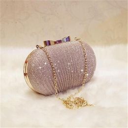 Golden Evening Clutch Bag Women Bags Wedding Shiny Handbags Bridal Metal Bow Clutches Bag Chain Shoulder Bag Y1215287a