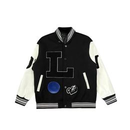 Men luxury brand coat Embroidery Unisex Fashion Oversized Hip Hop Varsity Baseball Jacket Leather Sleeve Hi Street Loose Fit Letterman Coat Outerwear 936