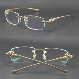 Selling Rimless Metal leopard Series Panther Optical 18K Gold Sunglasses Square Eyewear Round shape face Glasses Male and female W289I