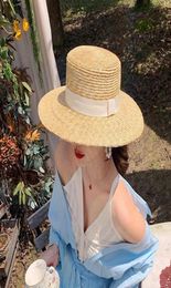 Berets Summer Female Natural S Wheat Straw Boater Fedora Top Flat Hat Women Beach Brim Cap RAFFIA Sun For Jazz Panama6312453