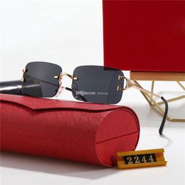 High Quality Glass Vintage Mens Sunglasses for Women Frameless Polarised Letter Printing Lens Spy Aviator Glasses 2244 Driving on 2918