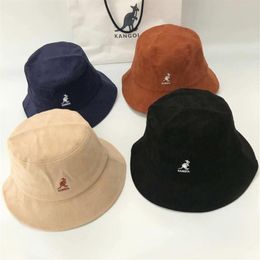 2020 New KANGOL Embroidered Bucket Hats Animal Pattern Sun Hats Shade Flat Top Fashion Corduroy Hat for Couple Travel A31504 C01232941