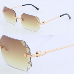 Latest Fashion Metal Large Square Rimless Sunglasses Man Womens Designer Diamond Cut Sun Glasses Protection Outdoor Design Gold Su2128