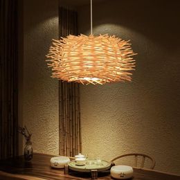 Pendant Lamps Bird Nest Lamp Light Nordic Rattan Wicker Wood Handmade El Restaurant Cafe Living Dinning Room Suspension Lighting W228A