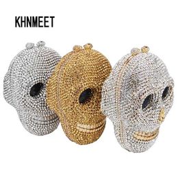 Designer Skull Clutch Bags Women Evening Purse Wedding Bags Crystal Chain Gold Silver Day Clutches SC787 211123311Y