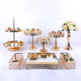 Other Festive & Party Supplies 8pcs Crystal Metal Cake Stand Set Acrylic Mirror Cupcake Decorations Dessert Pedestal Wedding Displ289v