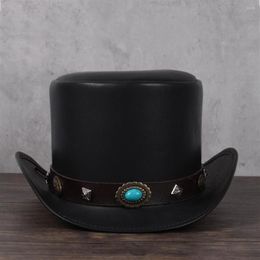 Berets Women Men Leather Top Hat President Traditional Fedoras Magician Steampunk Cosplay Party Caps Dropshiping 3Size 13CM233F