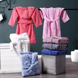 Towels Robes Hooded Children Toweling Terry Cotton Bathrobe Boys Kids Thicken Winter Bath Robe Little Girls Dressing Gown L192 231208