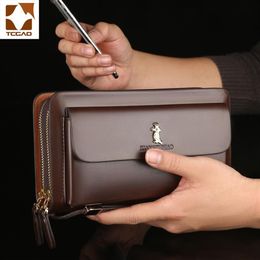 double zipper men's wallets clutch bag leather wallet Organizer big capacity passport cover male portefeuille homme192A